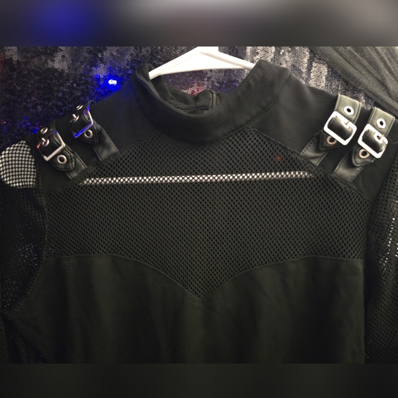 Killstar Black Fishnet Buckle Accent Shirt (Like New) - Picture 3 of 7